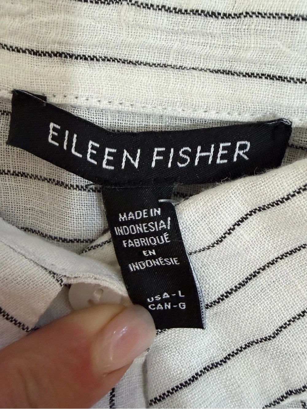 Eileen Fisher White Button-Down Shirt with Black Pinstripes - Picture 9 of 10